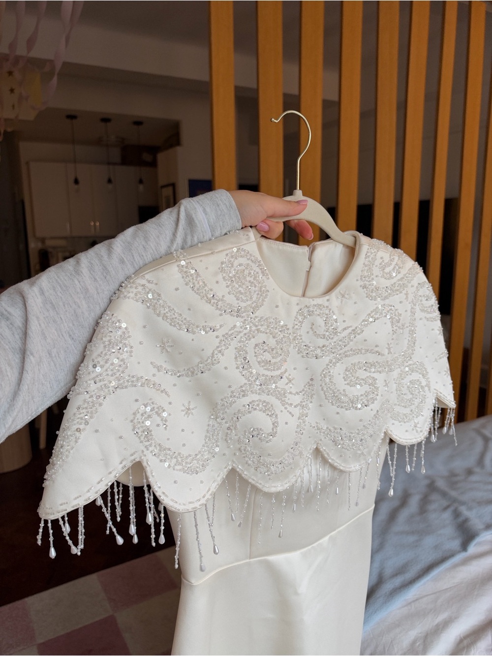 Custom Handbeaded Satin Cape Gown